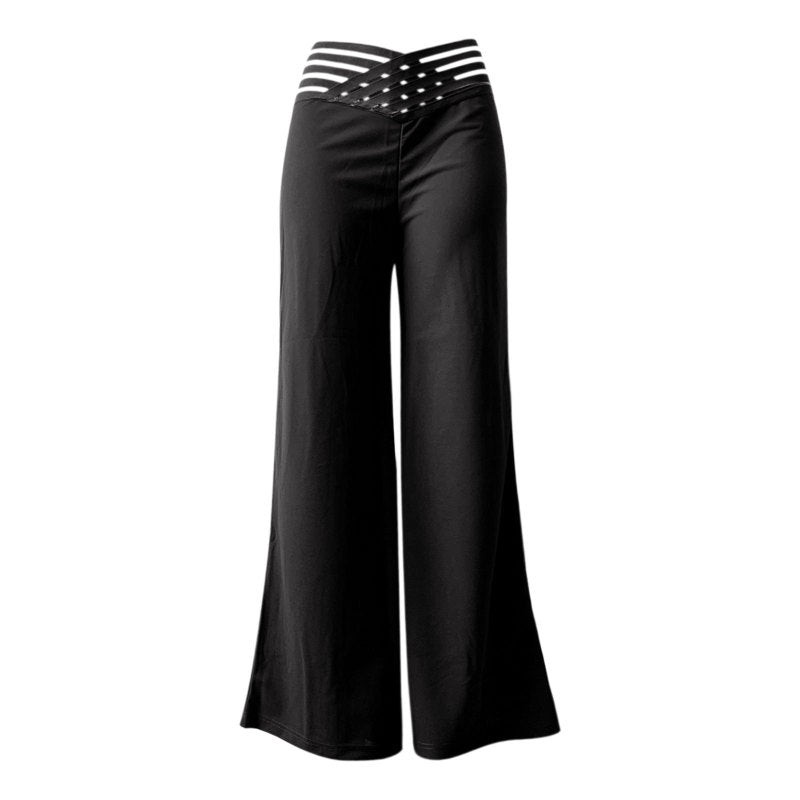Summer Women Hollow High Waist Casual Straight Loose Office Solid Wide Leg Pants