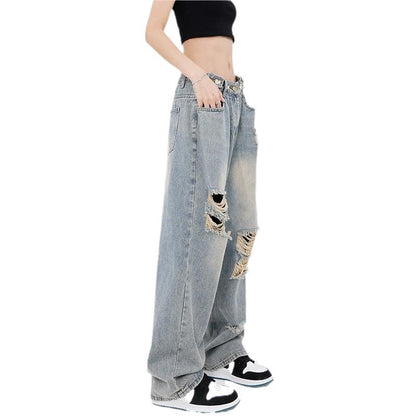 Vaqueros rotos sueltos con degradado informal a la moda para mujer