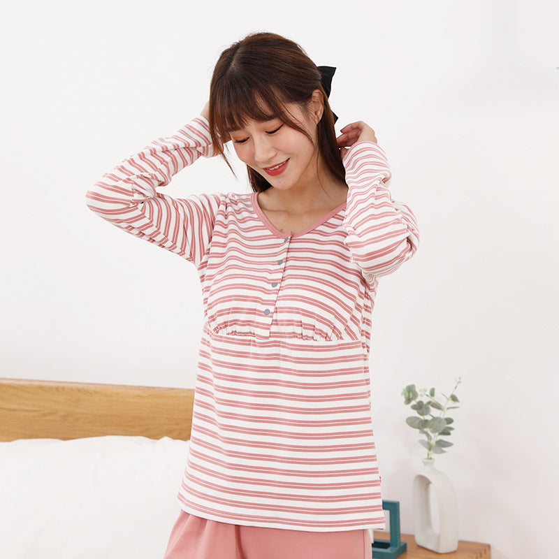 Pregnant Women Fashion Casual Warm Stripe Printed Long Sleeve Top