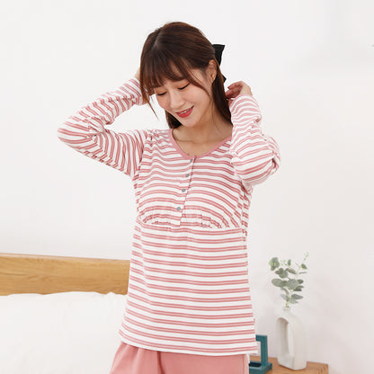 Pregnant Women Fashion Casual Warm Stripe Printed Long Sleeve Top