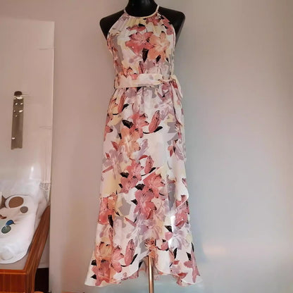 Vacationg Fashion Floral Print Women Casual Ruffled Halter Dress