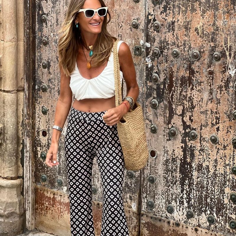 Women Fashion Casual Polka Dot Printing Flared Pants