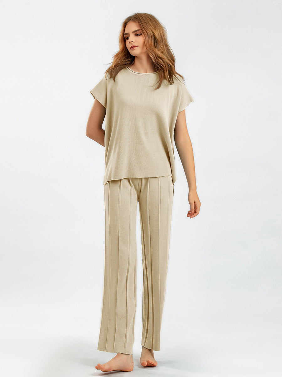Conjunto de punto con pantalones anchos y chaleco sin mangas de color liso informal para mujer