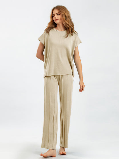 Conjunto de punto con pantalones anchos y chaleco sin mangas de color liso informal para mujer