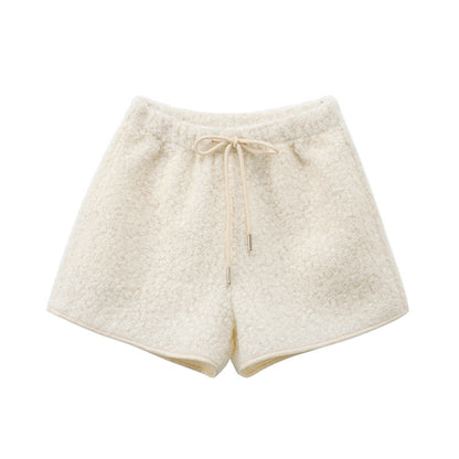 Women Fashion Casual Lamb Fleece High-Waist Wide Leg Shorts