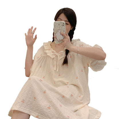 Pijama informal sencillo de algodón con estampado de manga corta para mujer