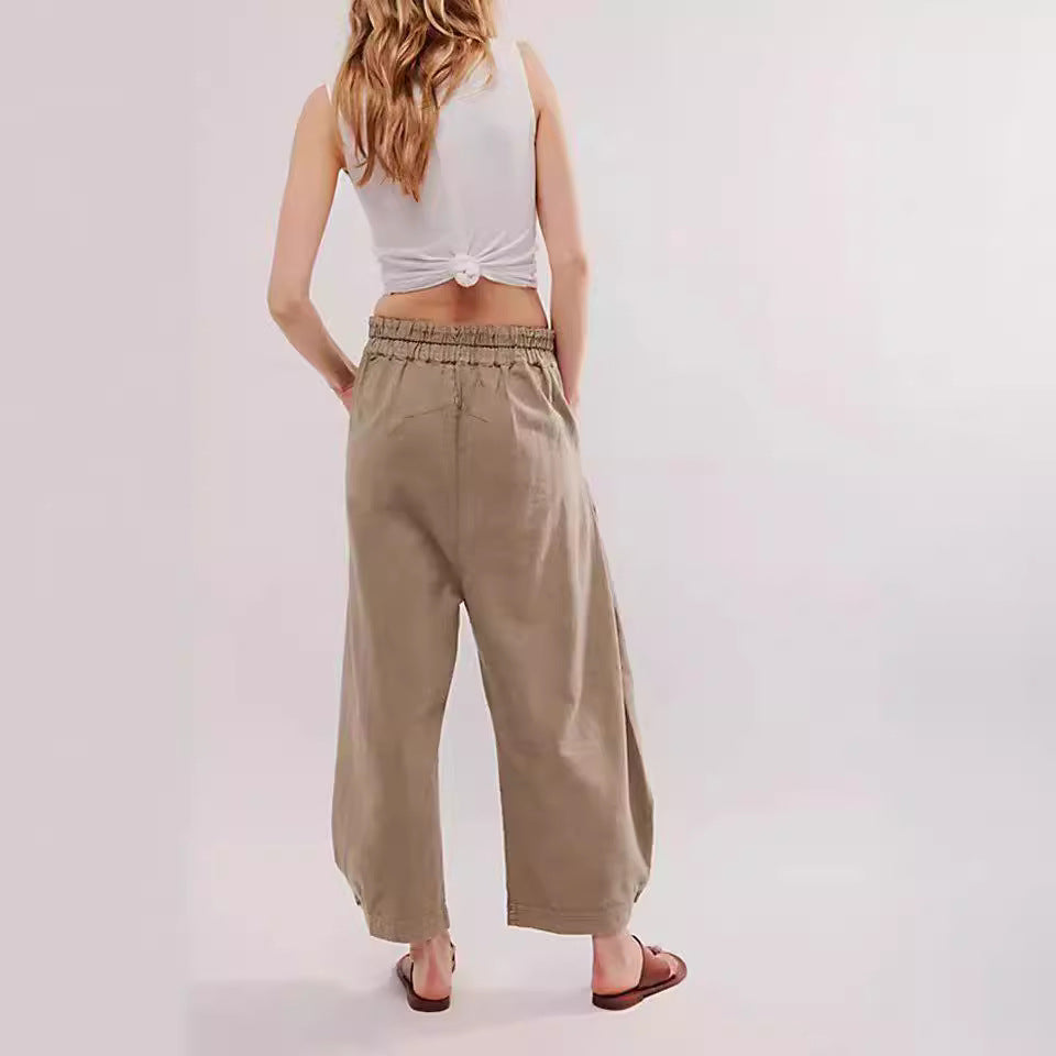 Vaqueros holgados de cintura elástica de color liso para mujer