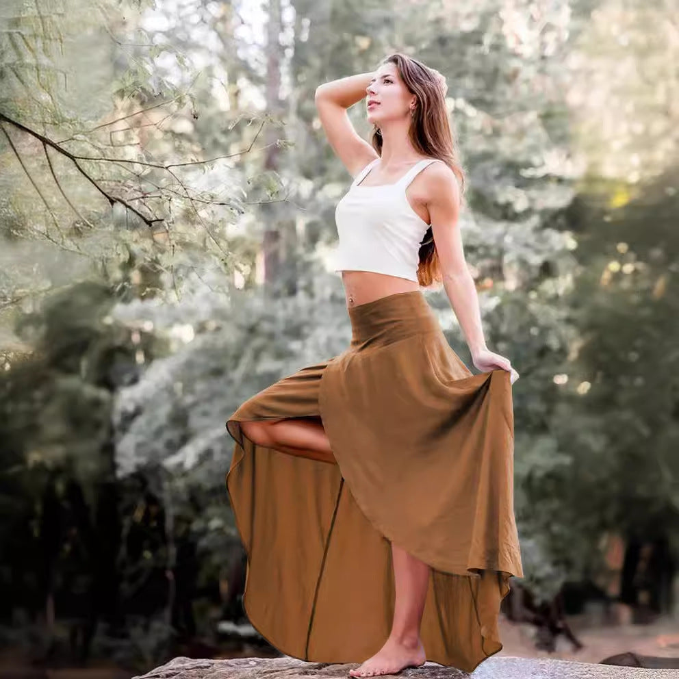 Summer Women Casual Solid Color Loose Irregular Skirt