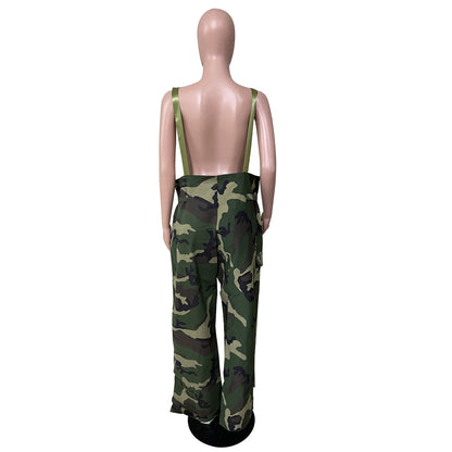 Women Casual Camouflage Printed Wide Leg High Waist Pants
