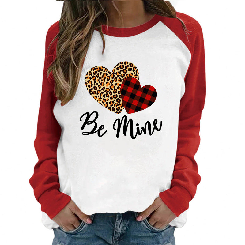 Camiseta informal de algodón con cuello redondo y manga larga para mujer, con estampado de letras de amor, para San Valentín