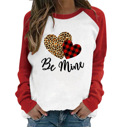 Camiseta informal de algodón con cuello redondo y manga larga para mujer, con estampado de letras de amor, para San Valentín