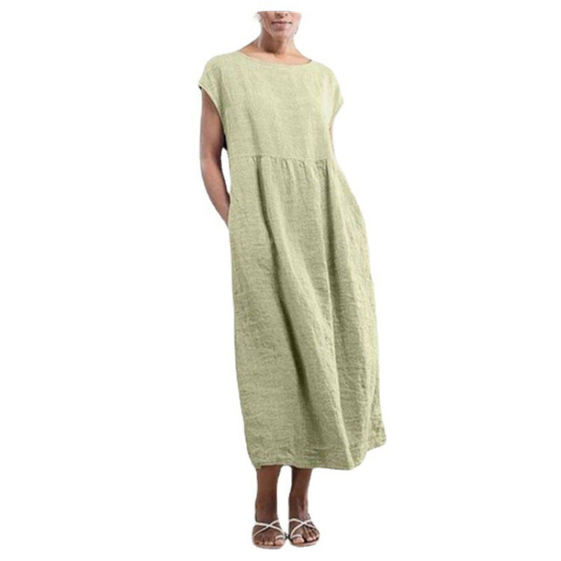 Vestido holgado informal de verano para mujer, color liso, sin mangas y con bolsillos