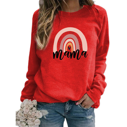 Sudadera holgada informal con estampado de letras arcoíris y cuello redondo de manga larga para mujer