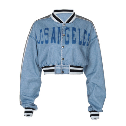 Chaqueta informal de manga larga con botones y letras para mujer