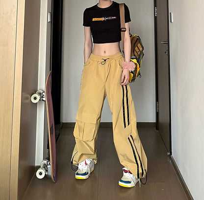 Vintage Casual Pants Women'S Short Summer Distinctive Straight Wide Leg Pants Loose High Waist Sports Pants