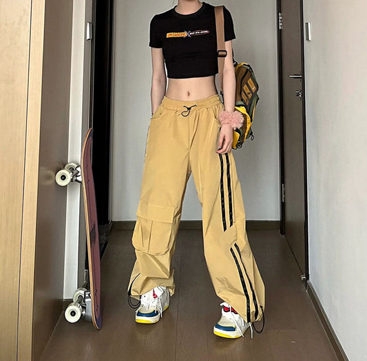 Pantalones casuales vintage para mujer, cortos de verano, rectos, anchos y distintivos, pantalones deportivos holgados de cintura alta.