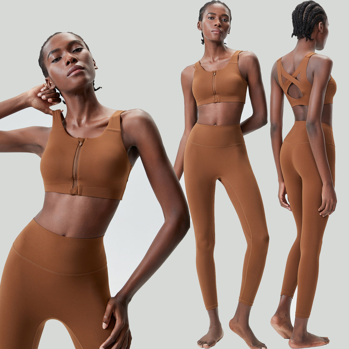 Conjunto de dos piezas de pantalones de yoga ajustados para mujer, informales, de color sólido, a prueba de golpes, para correr y fitness