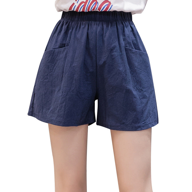 Women Fashion Casual Solid Color Cotton Linen High Waist Shorts