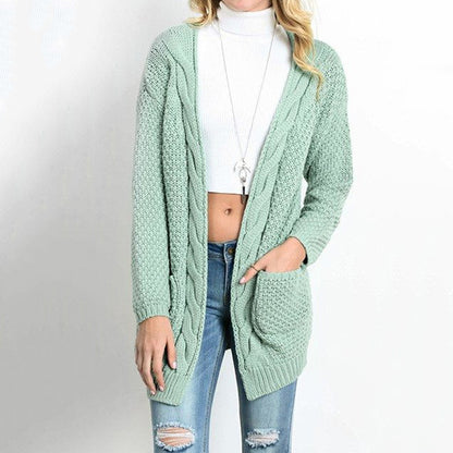 Suéter de punto de color liso informal para mujer, cárdigan de invierno y otoño