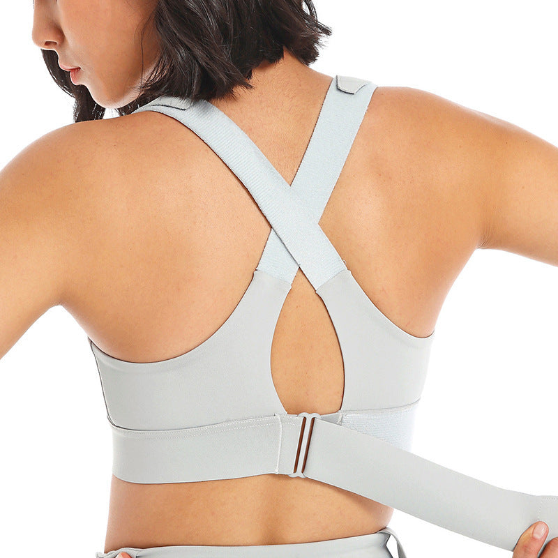 Women Casual Solid Color Yoga Zipper Plus Size Adjustable Sports Bra