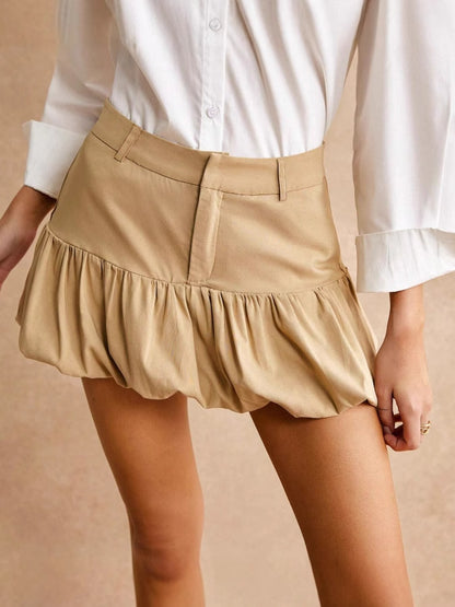 Women Solid Color Elegant High Waist Puffy Casual Skirt