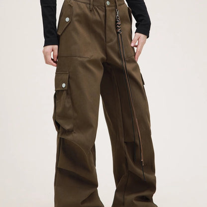 Pantalones cargo casuales de Maillard, holgados y rectos con bolsillos vintage para mujer