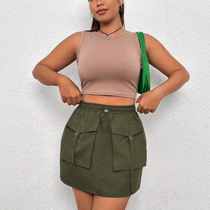 Women Fashion Casual Solid Color Cargo Plus Size Skirt