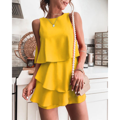 Women Summer Casual Vacation Layered Irregular Sleeveless Rompers