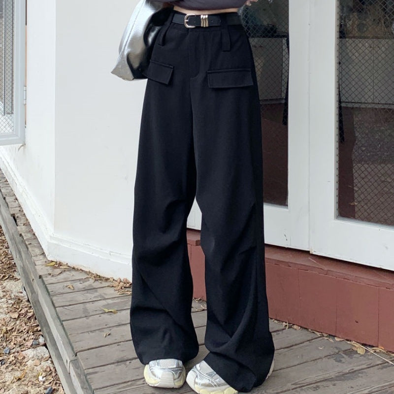 Pantalones cargo holgados de color liso, rectos, de pierna ancha y cintura alta para mujer