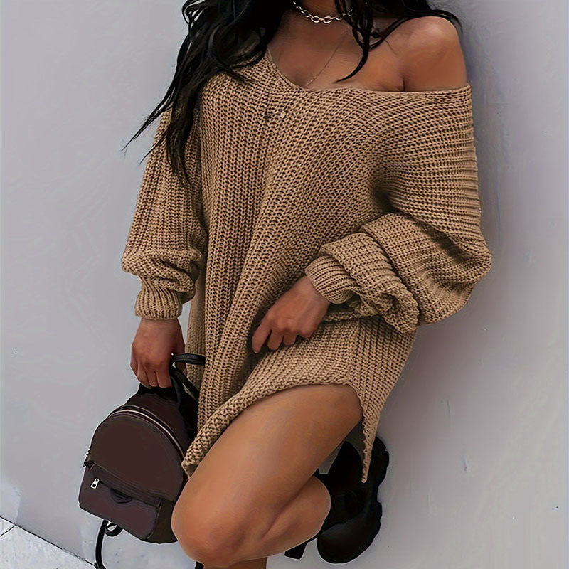 Autumn Winter Women Casual Loose Long-Sleeved Knitted Dress
