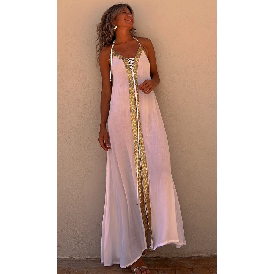 Spring And Summer Halter Neck Casual Loose Vacation Women Maxi Sun Dress