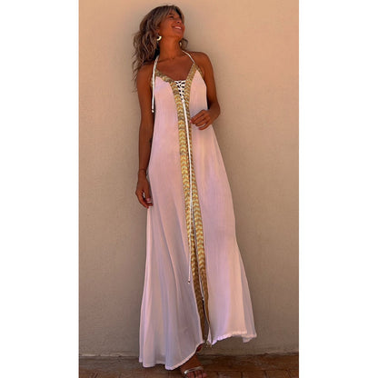 Spring And Summer Halter Neck Casual Loose Vacation Women Maxi Sun Dress
