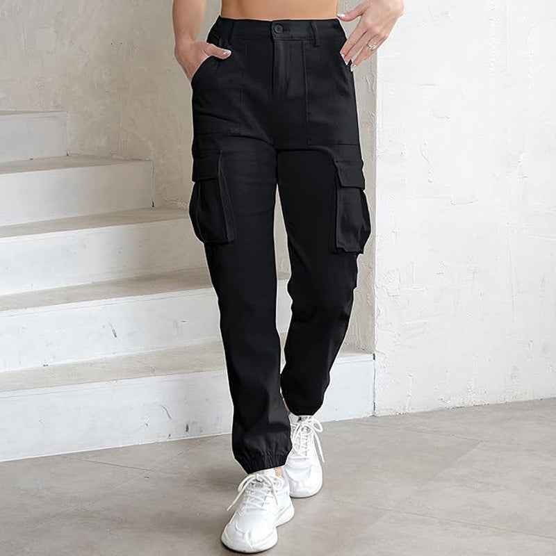 Women Fashion Casual Solid Color Jogger Cargo Pants