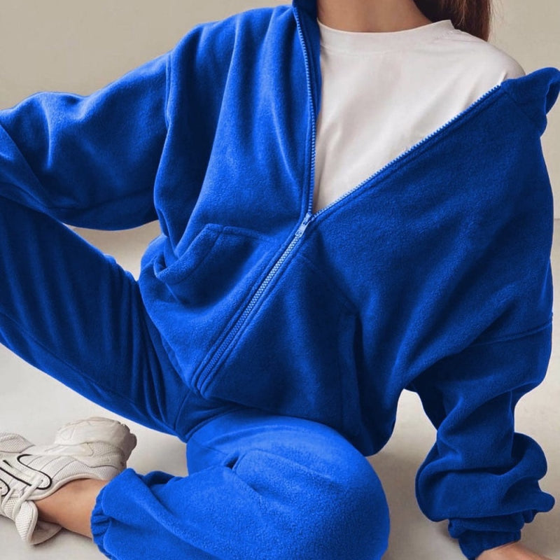 Women Tracksuit Casual 2 Pieces Set Zipper Hooded Sweatshirt And Long Pants Suit