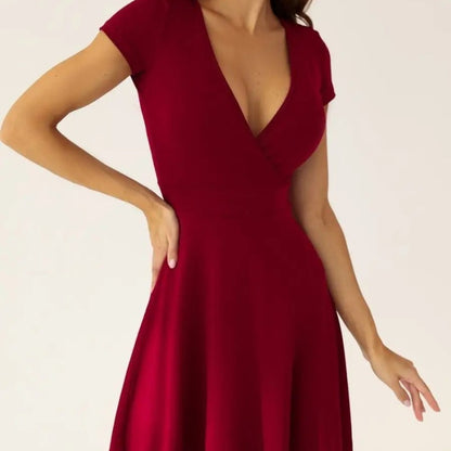 Vestido informal de verano para mujer, básico, con escote en V, color liso, manga corta, amplio y holgado
