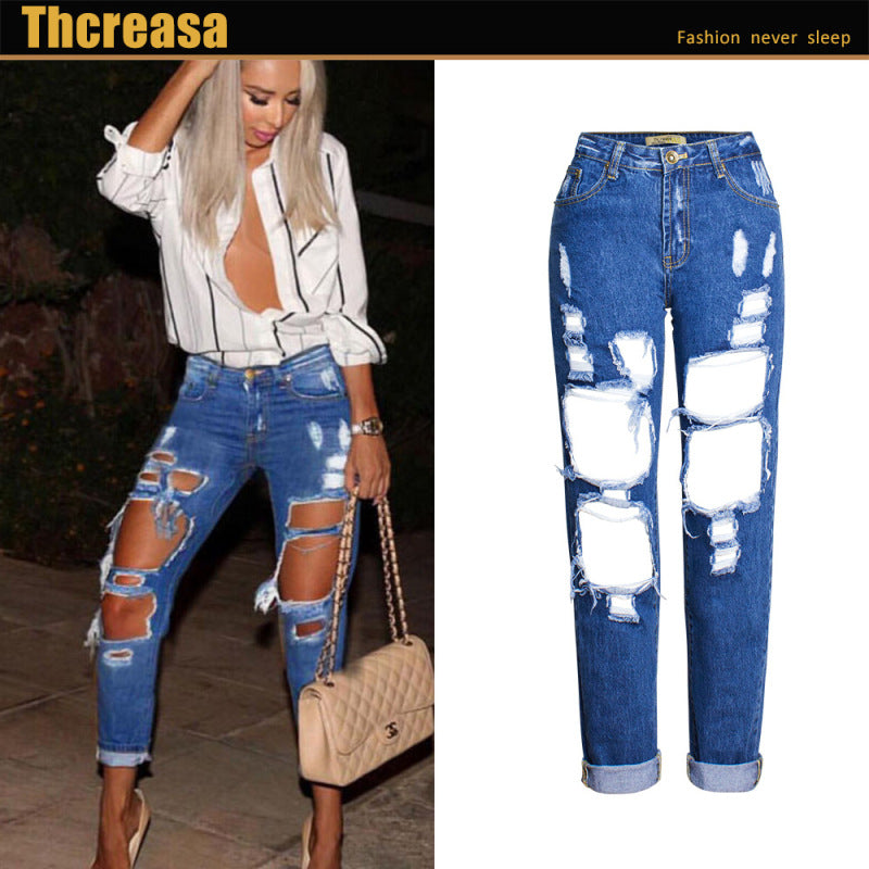 Pantalones vaqueros rectos y rotos de mezclilla para mujer, estilo casual, a la moda