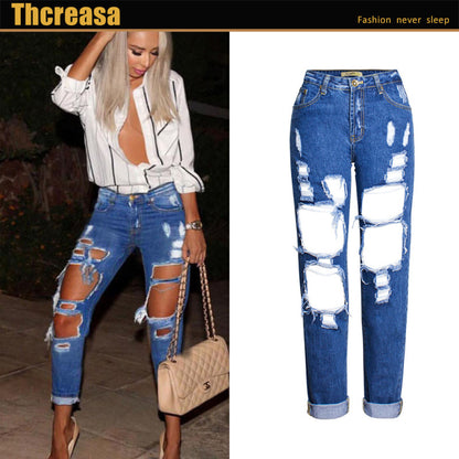 Pantalones vaqueros rectos y rotos de mezclilla para mujer, estilo casual, a la moda