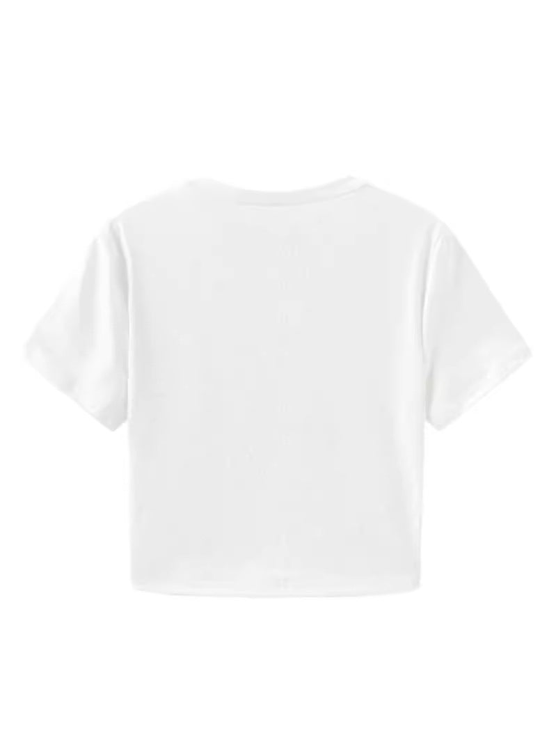 Camiseta informal de manga corta con cuello redondo y estampado para mujer