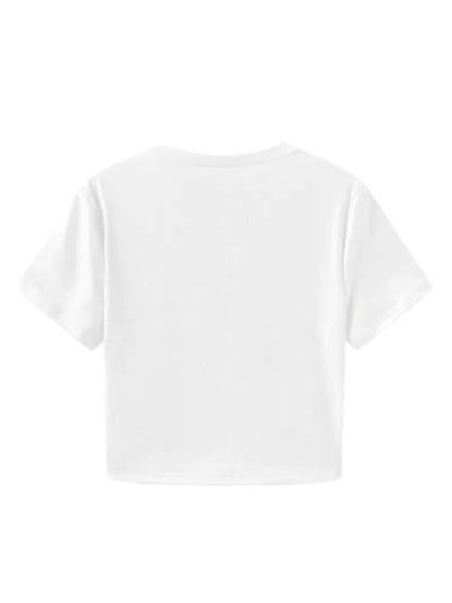 Camiseta informal de manga corta con cuello redondo y estampado para mujer