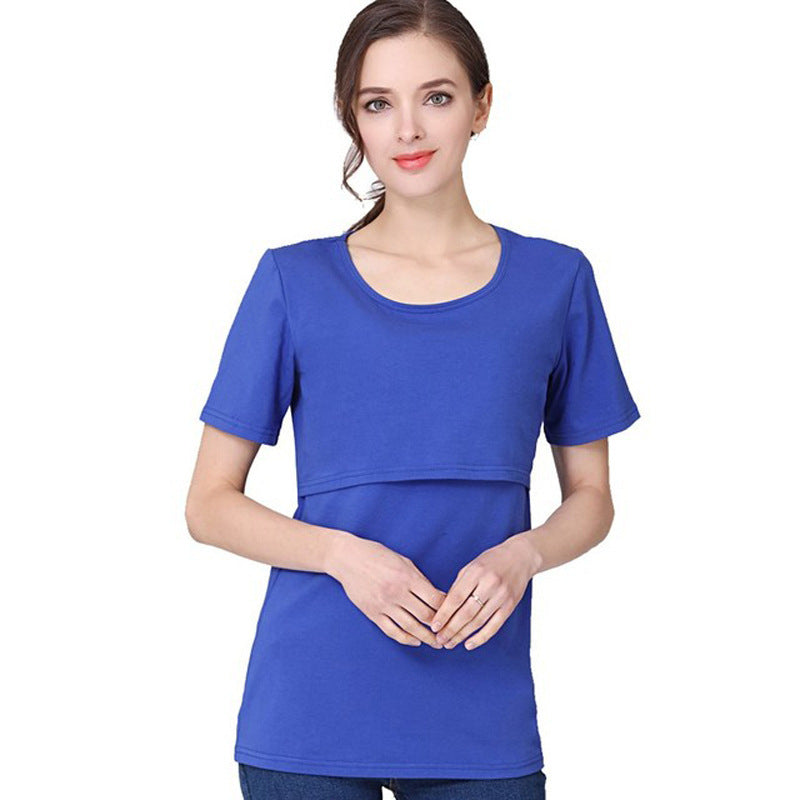 Camiseta de lactancia de color liso, informal, de manga corta, para embarazadas