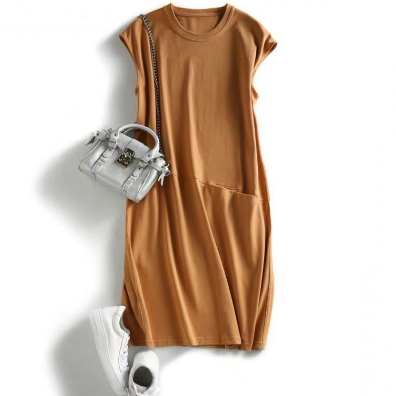 Women Fashion Casual Solid Color Short Sleeve Loose Dress