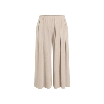 Pantalones casuales de talla grande para mujer, de color liso, holgados y con cintura elástica