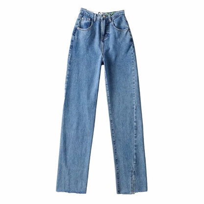 Vaqueros de mezclilla con cintura definida y color liso para mujer