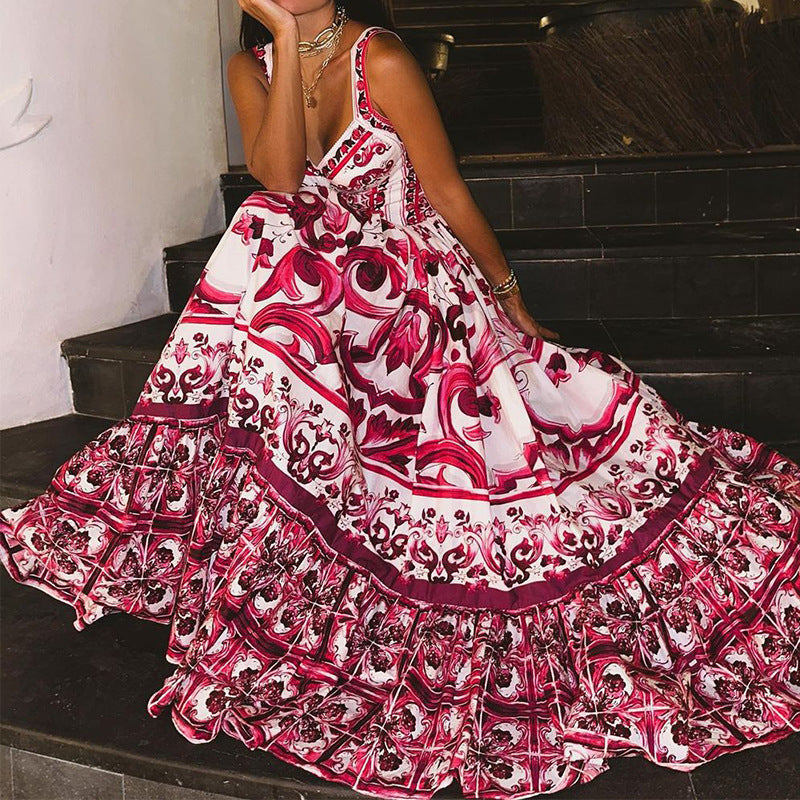 Vestido largo informal con estampado gráfico y tirantes para mujer