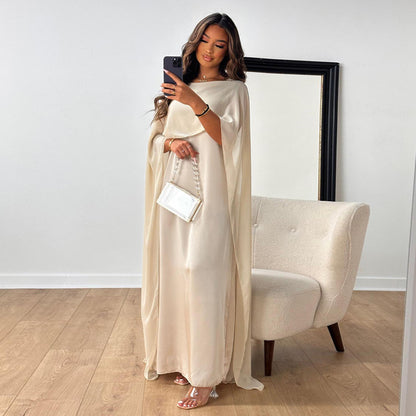 Women Fashion Casual Solid Color Round Neck Loose Abaya Chiffon Maxi Dress