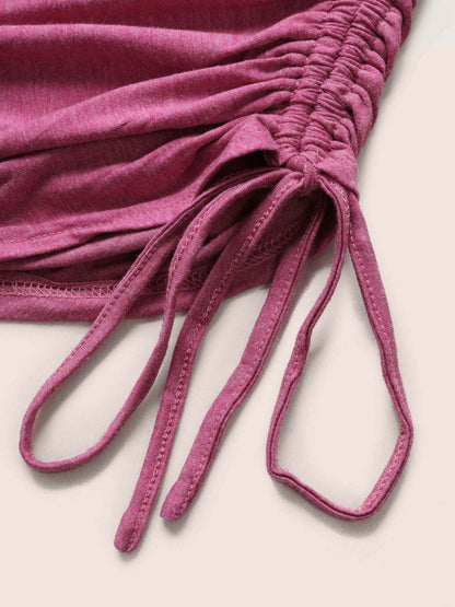 Summer Women Fashion Casual Plus Size V-Neck Drawstring Short-Sleeved T-Shirt Top