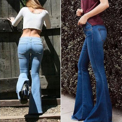 Vaqueros acampanados ajustados informales de cintura alta para mujer