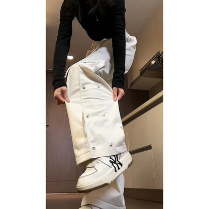 Women Casual Fashion Buckle Overalls Cargo Pants