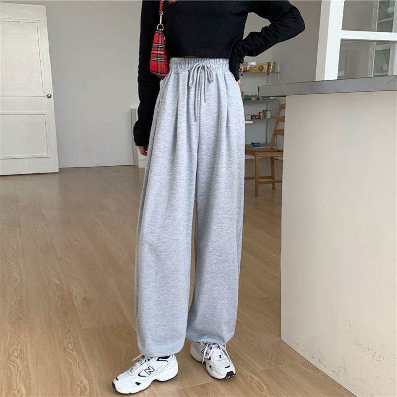Women Edgy Basic Casual Oversize Sports Solid Color Drawstring Waist Jogger Sweatpants