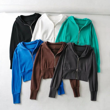 Sudadera con capucha de manga larga con cremallera doble holgada informal a la moda para mujer